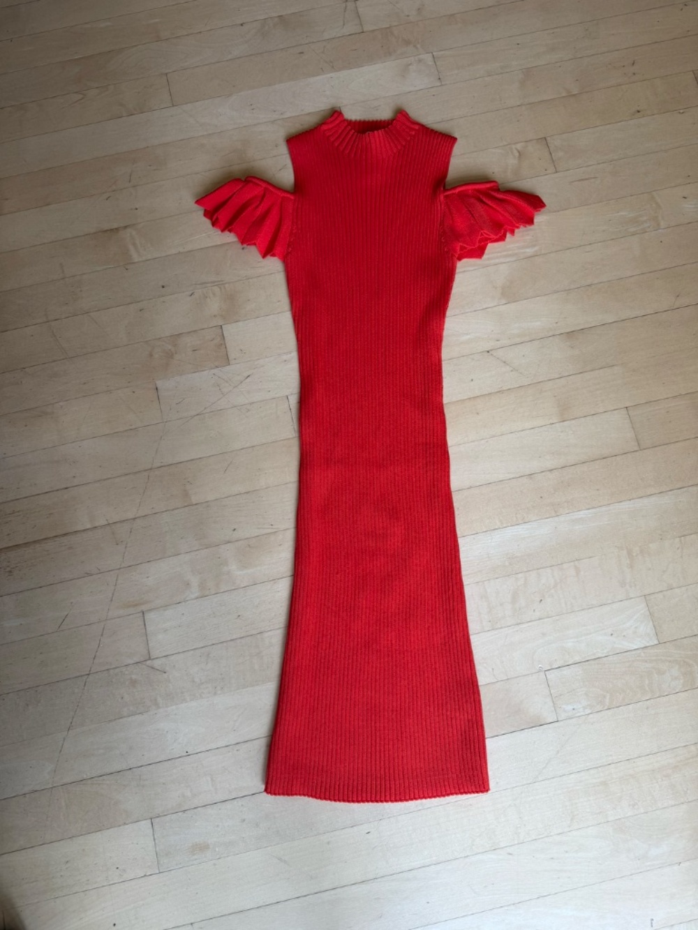 NEW RENVY red tight ribbed cold shoulder dress, S - Picture 2 of 6